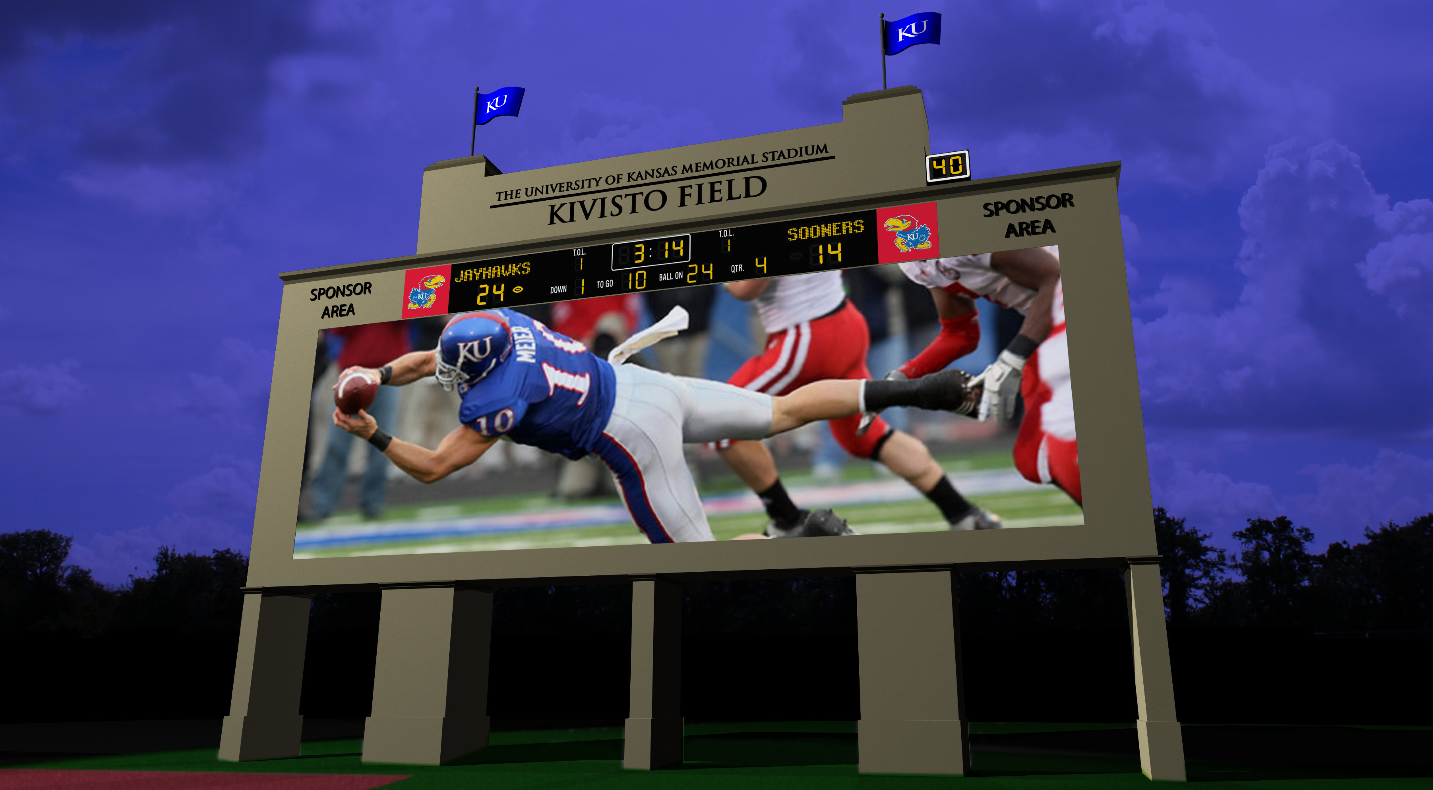 New Daktronics Football Scoreboard at University of Kansas