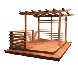 Valmis terassisetti sisältää määrämittaiset osat, kiinnikkeet ja asennusohjeet